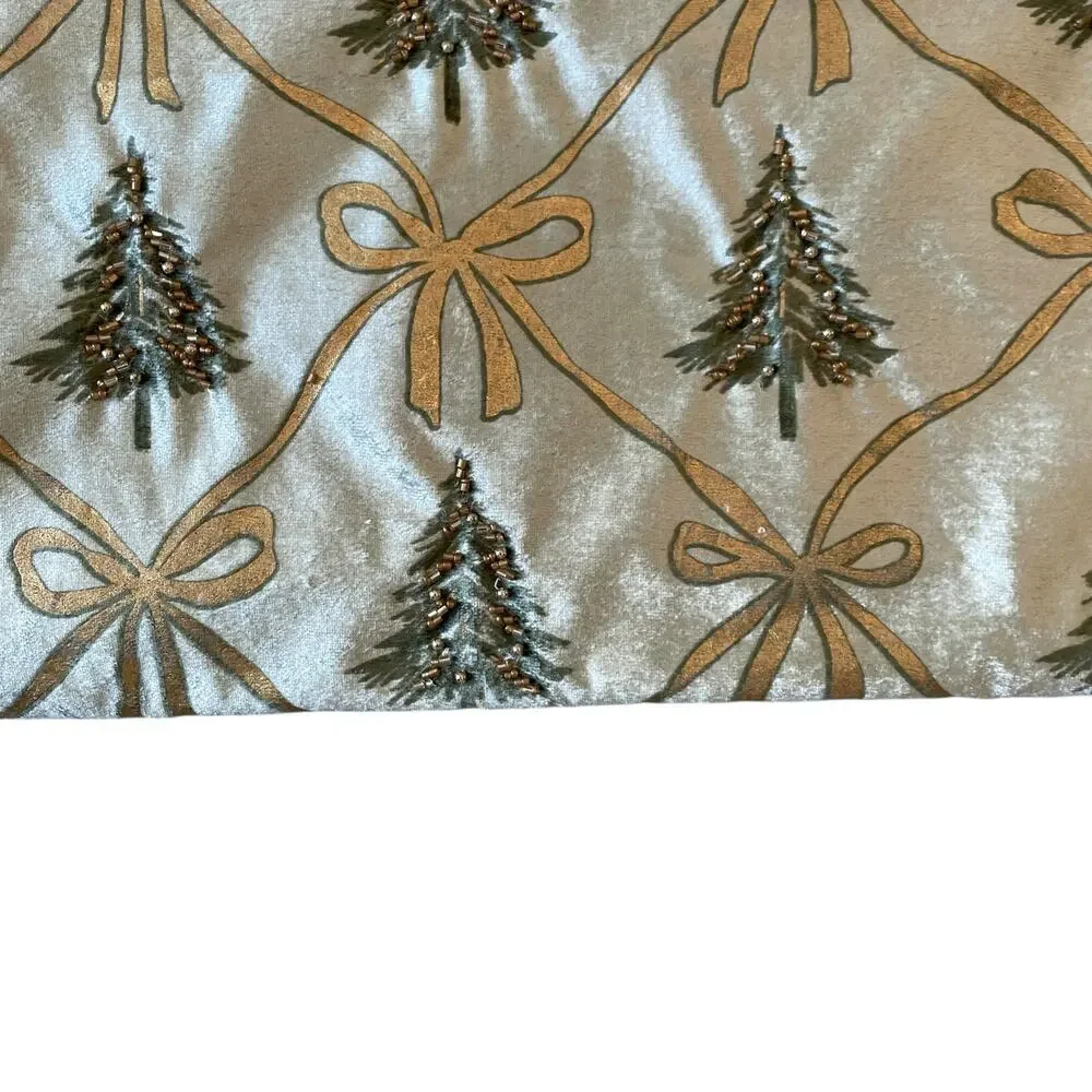 RACHEL ASHWELL Beaded Christmas Tree Bow Table Runner 16x90 Mint Green Gold NEW